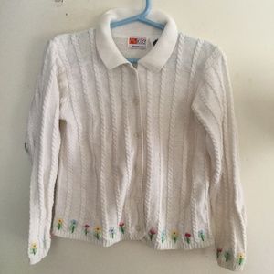 Little Girls' Cable Cardigan Embroidered Flowers
